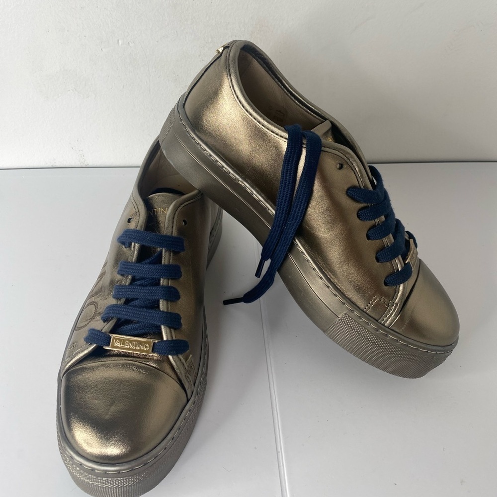 Valentino Womens Bronze Sneakers with Blue Laces - Picture 3 of 8
